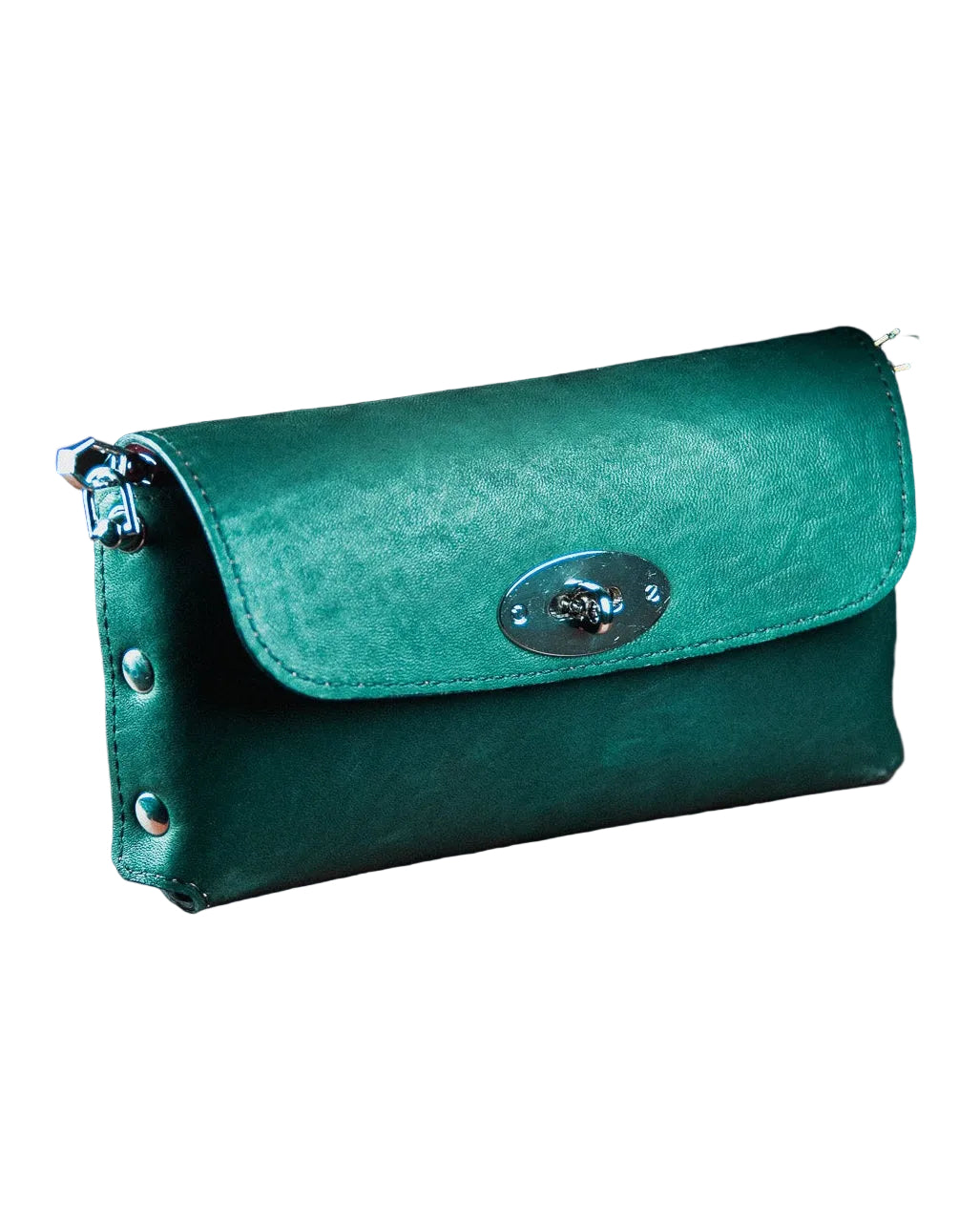 green/turquoise leather clutch bag
