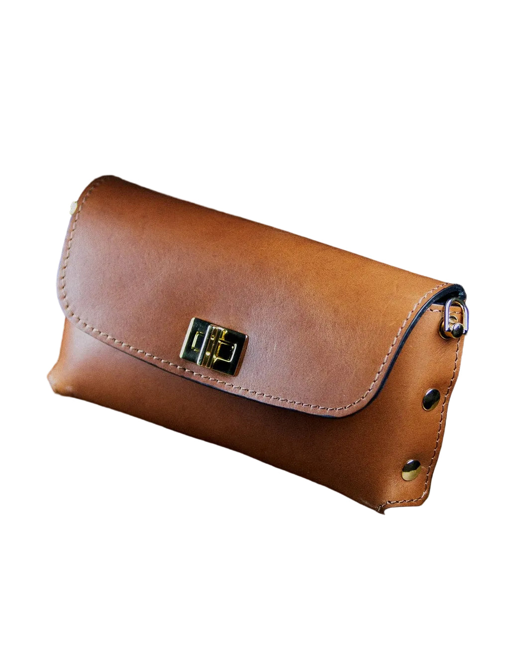 brown leather clutch bag from the side