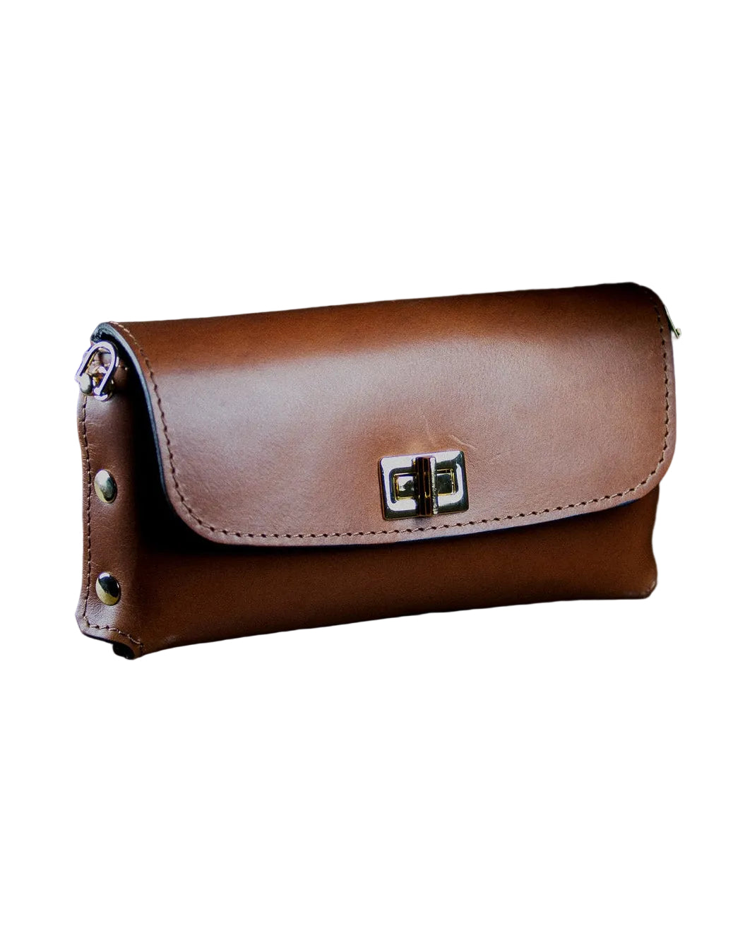 dark brown leather clutch bag