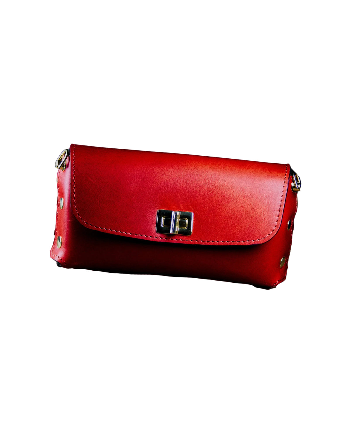red leather clutch bag
