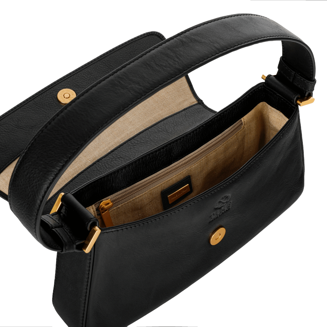 Leather Baguette Handbag for Women - Bright Lights, Big City