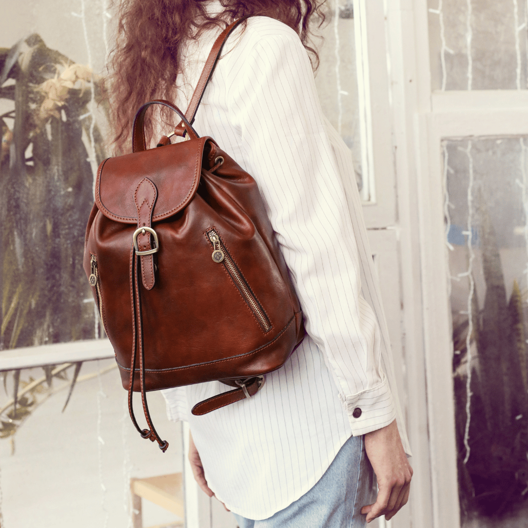 Leather Backpack for Women - White Noise