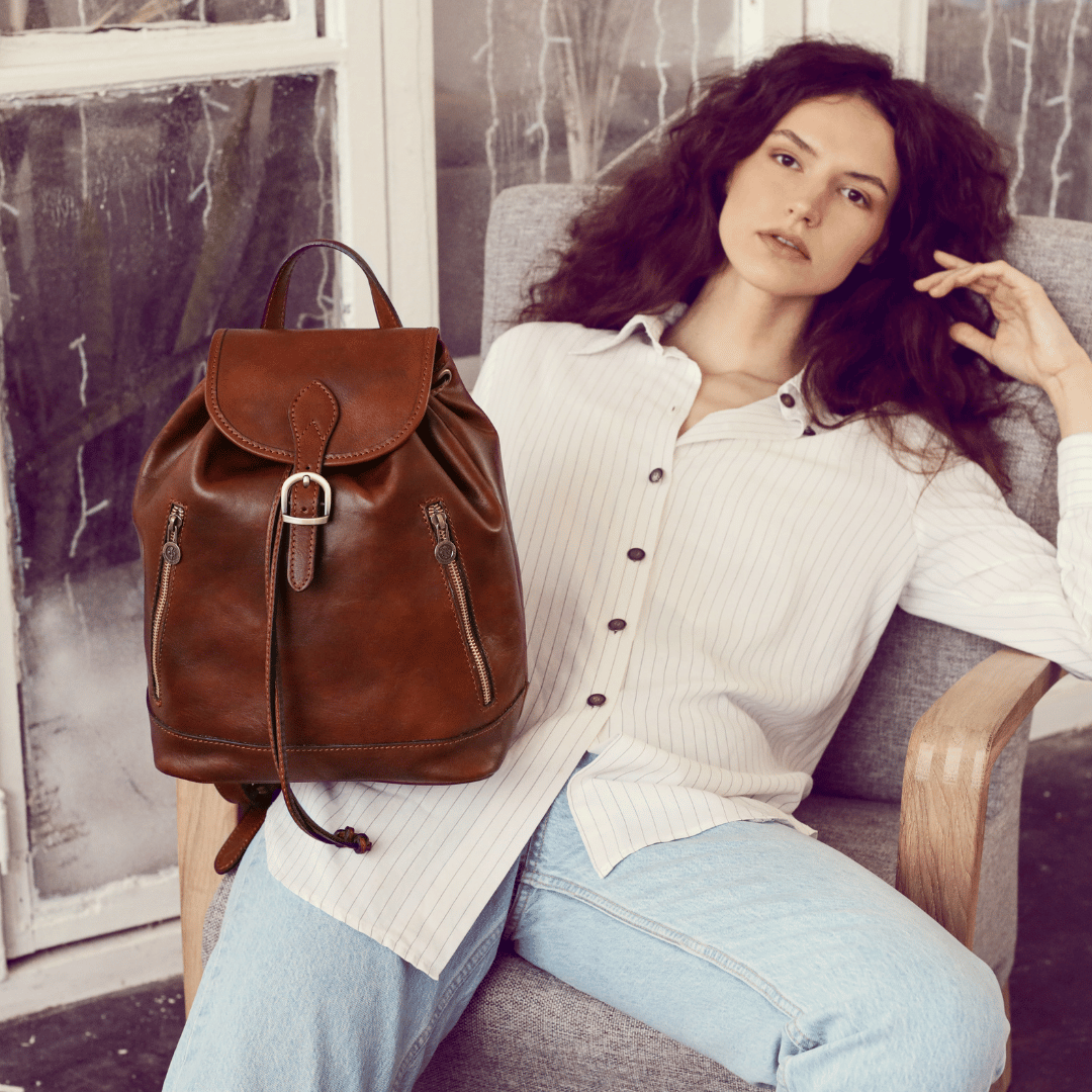 Leather Backpack for Women - White Noise