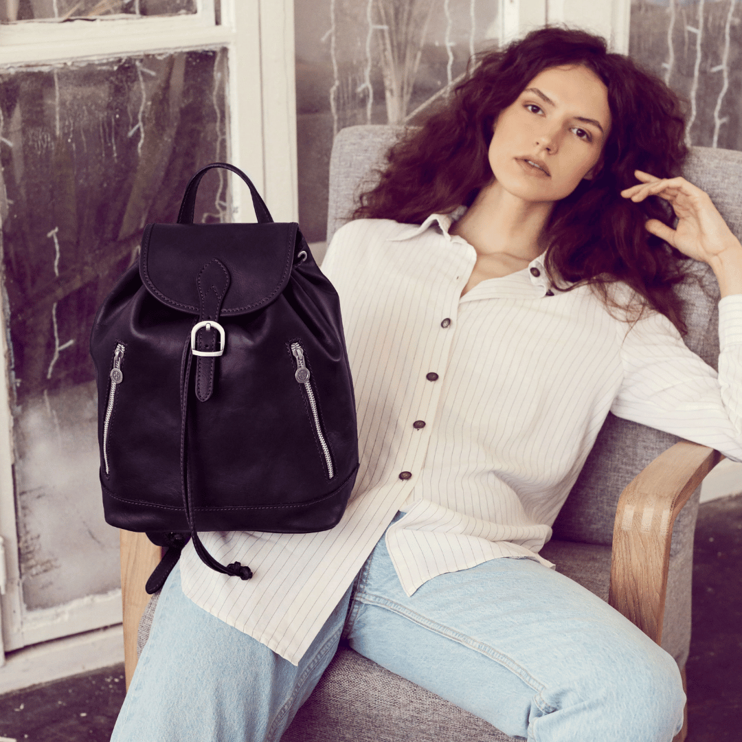 Leather Backpack for Women - White Noise