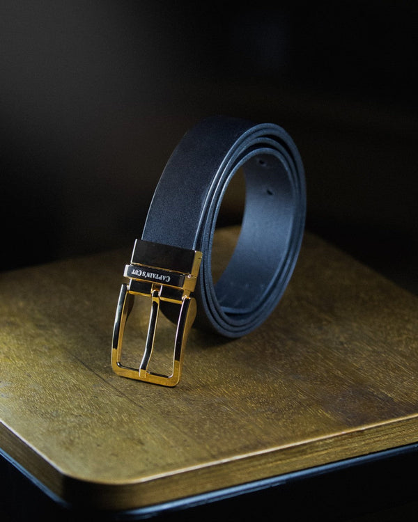 Black Leather belt with golden buckle