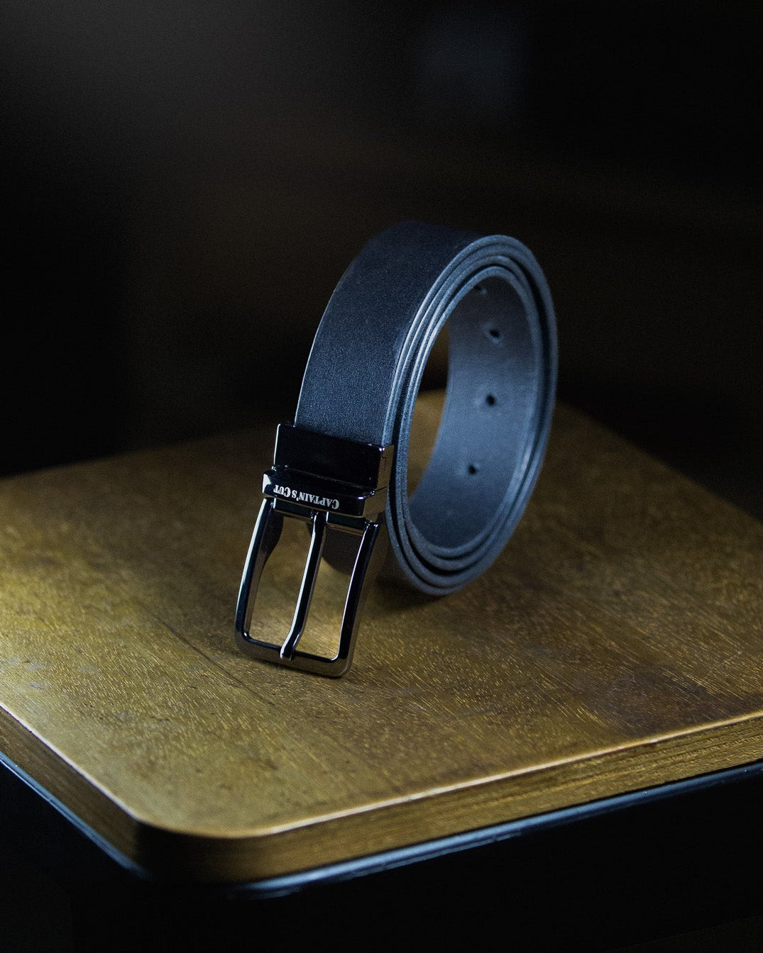 Black Leather belt with metallic black buckle