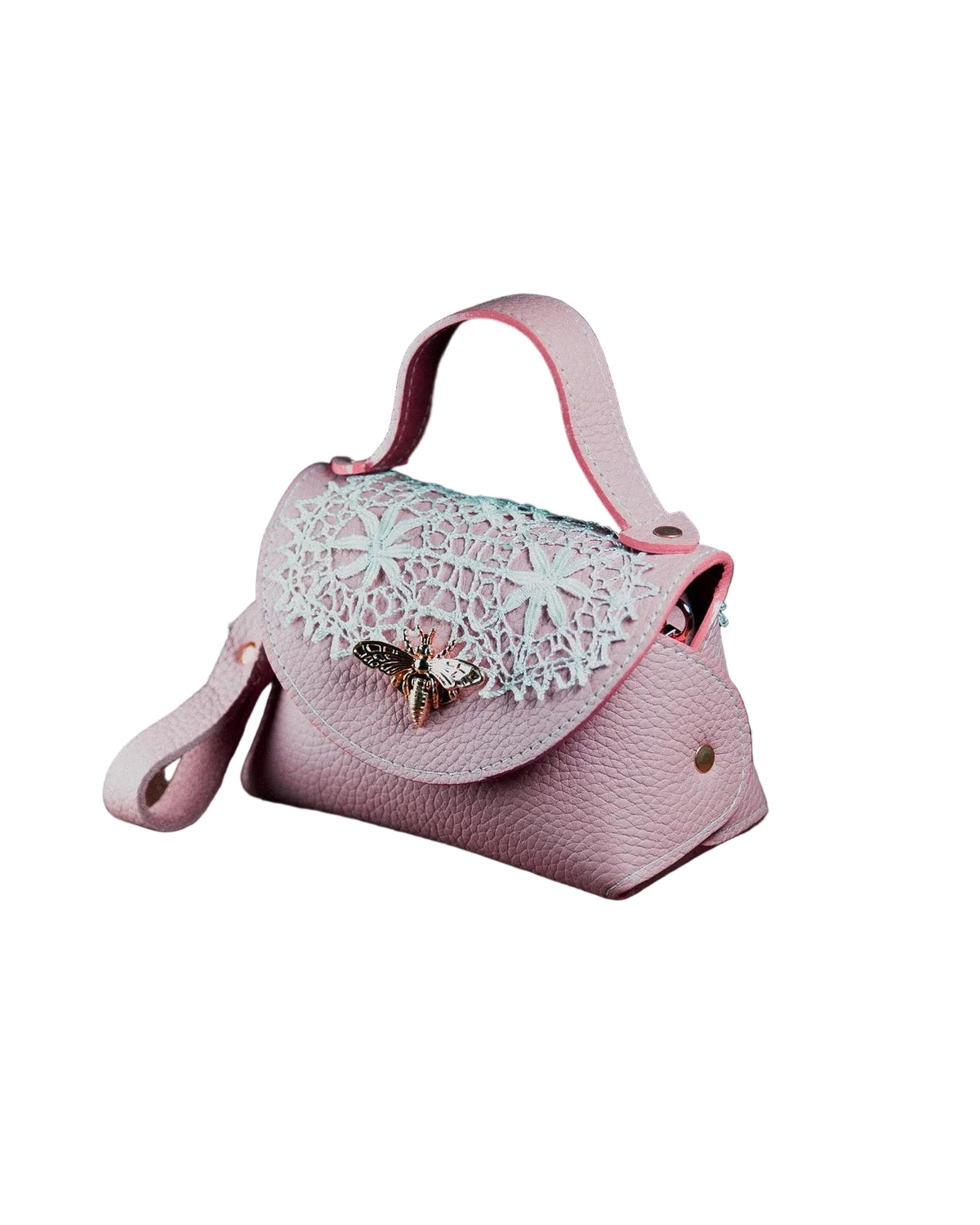 Pink micro handbag with lace detailing 