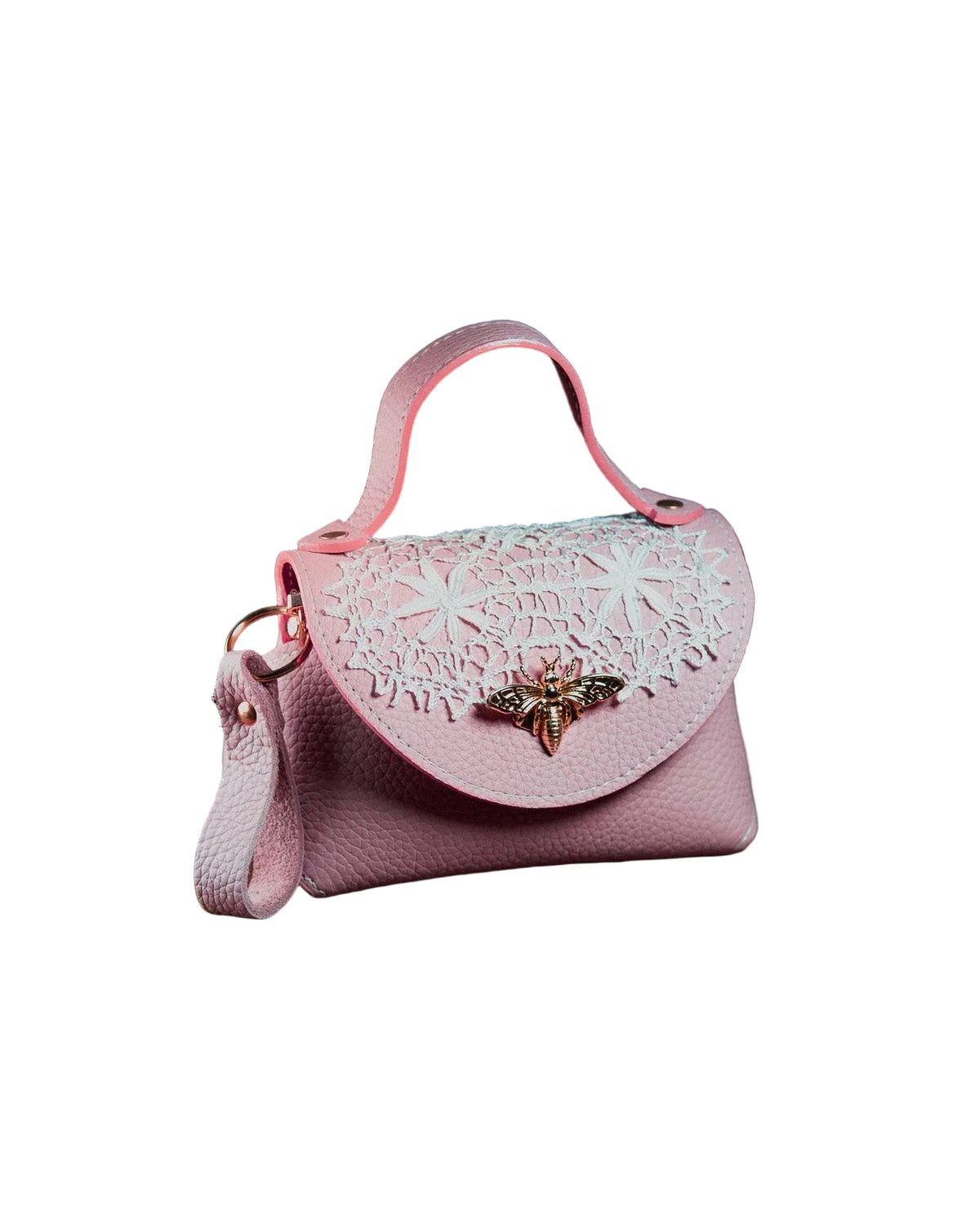 Pink micro handbag with lace detailing 