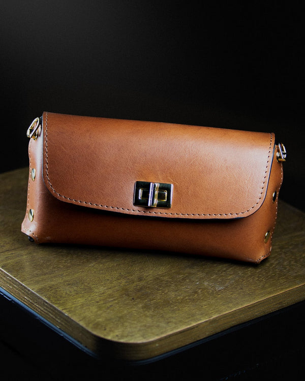 brown leather clutch bag