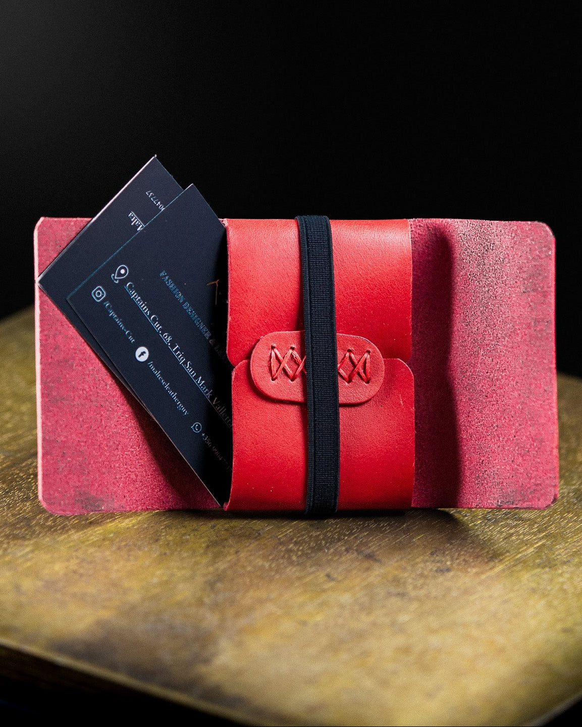 red leather Baziku pouch - open