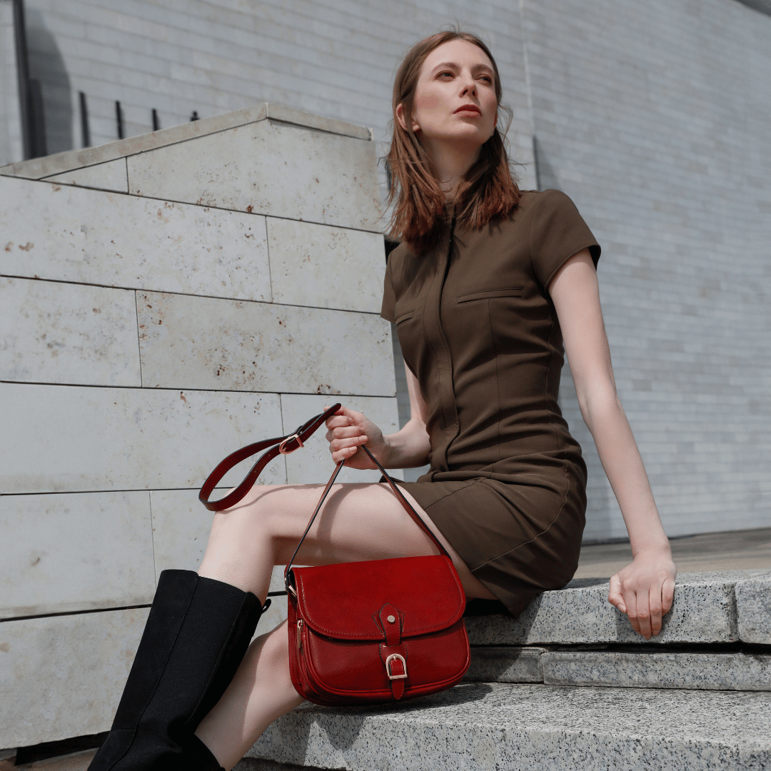 Womens Leather Saddle Bag - Women In Love