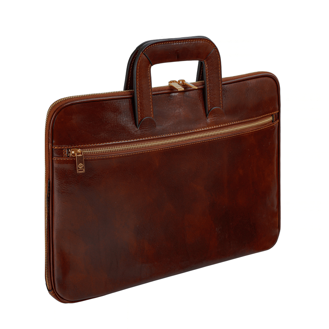 Leather Briefcase Laptop Bag - Brave New World