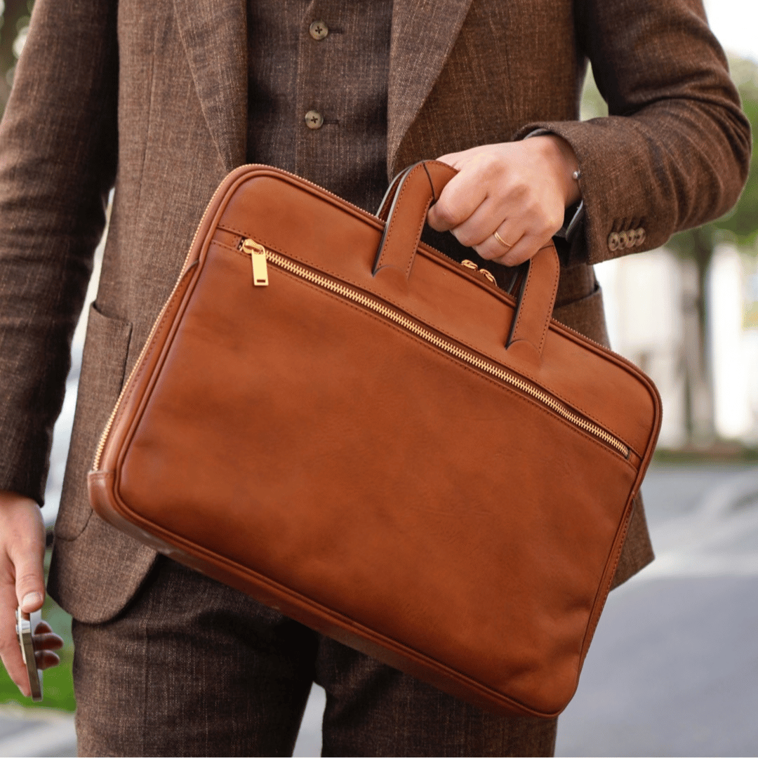 Leather Briefcase Laptop Bag - Brave New World